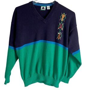 Izod Sweater Blue Green with Embroidered Golf Items Men's Large